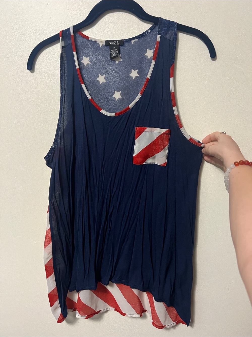 Rue21 Navy Tank with Red & White Flag Accents